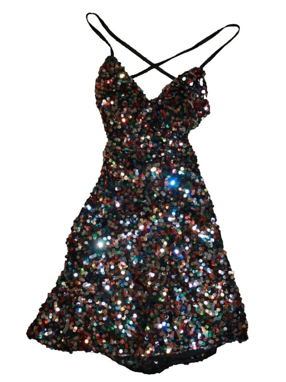 Lulus Multi Color Sequin V-Neck Mini Dress Rainbow Back Tie Party Size XS NEW